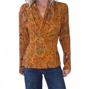 Vtg Laundry Shelli Segal Womens Small Top Patchwork Power Shoulder 80s 90s